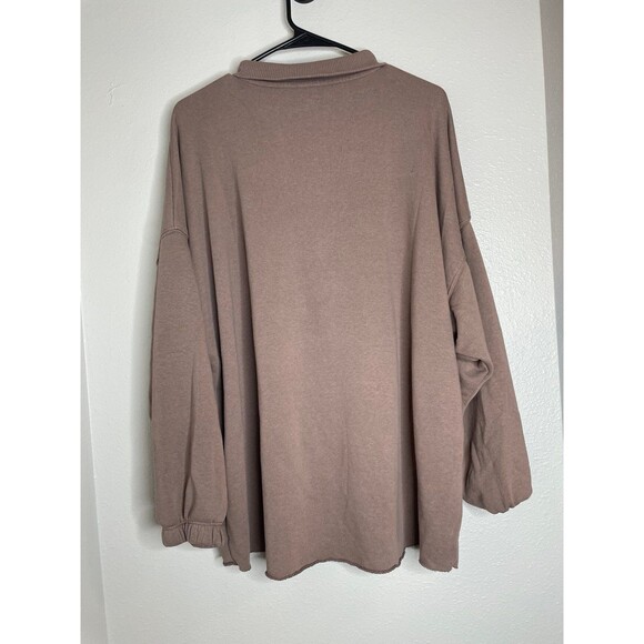 Aerie Sunday Soft Quarter Zip Pullover Brown Taupe Mock Neck Cozy Fleece Size XL - Picture 3 of 5